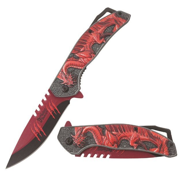 8.5″ DARK FANTASY BLADES DRAGON PRINTED SPRING ASSISTED FOLDING KNIFE RED