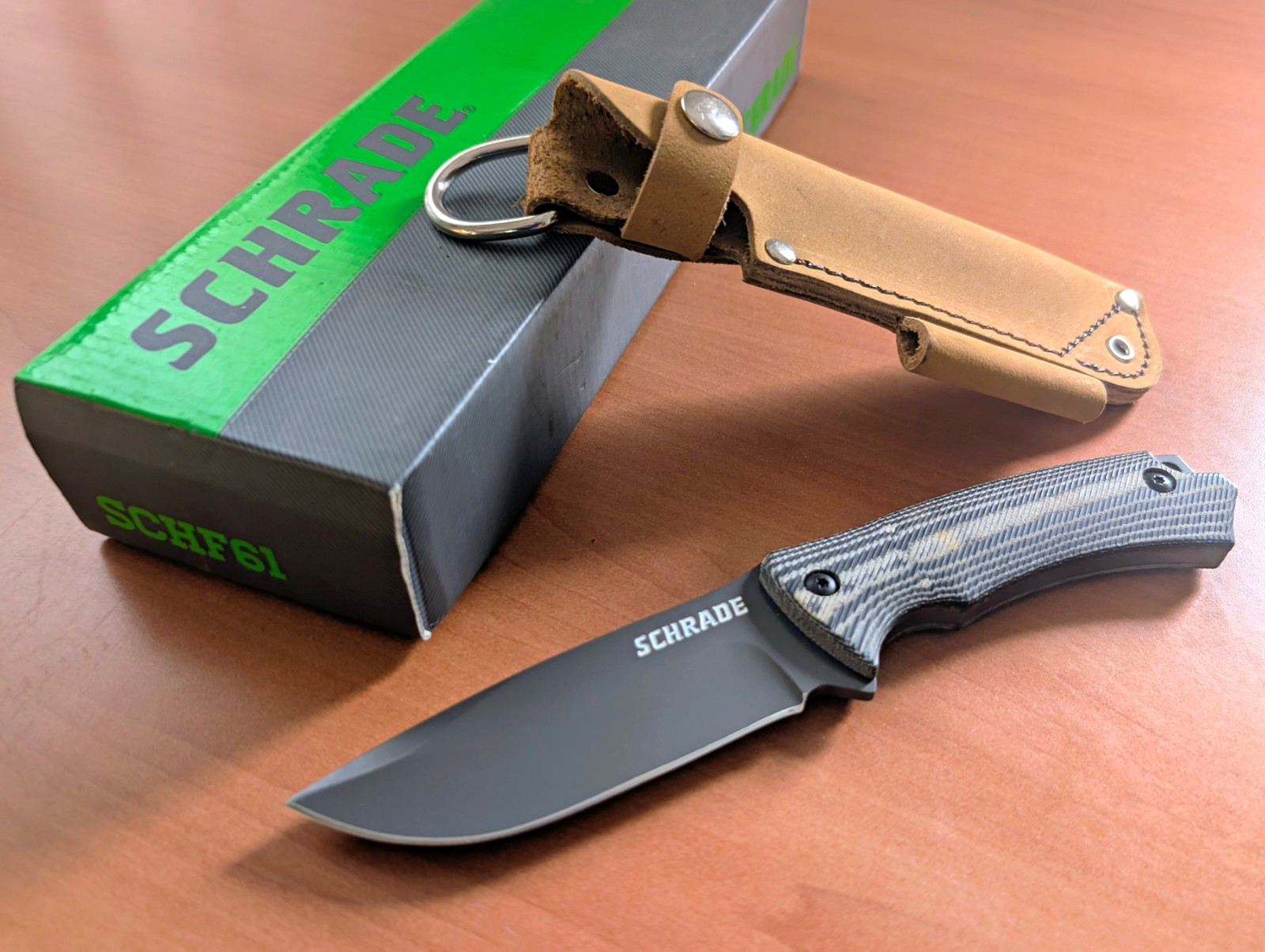NEW SCHRADE SCHF61 + Leather Sheath Discon. companion ESSEE Ontario Kabar Becker