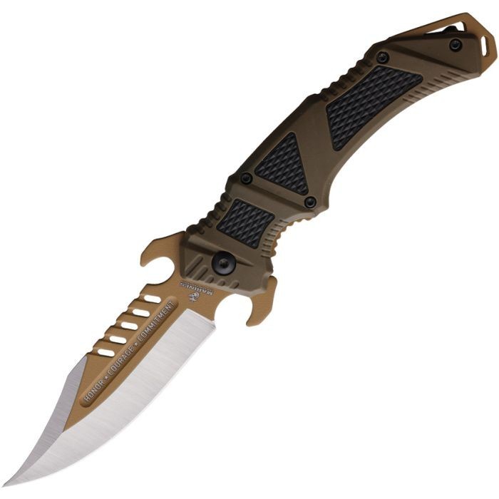 United Cutlery USMC Desert Ops Folding Knife 3Cr13 Steel Blade TPR Handle UC3622