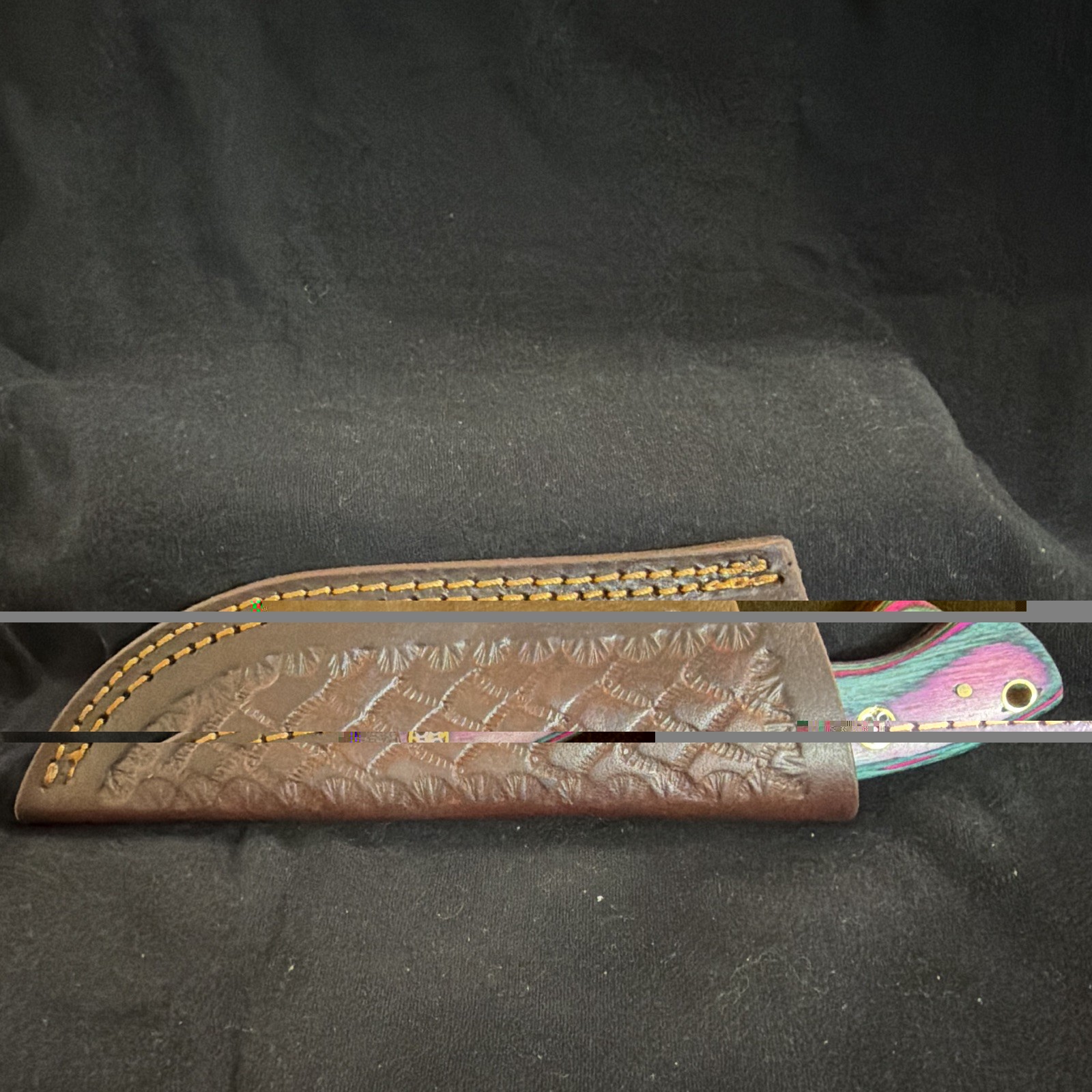 Damascus Steel Hunting Knife 3.75in Straight Edge Wood Handle w/ Sheath