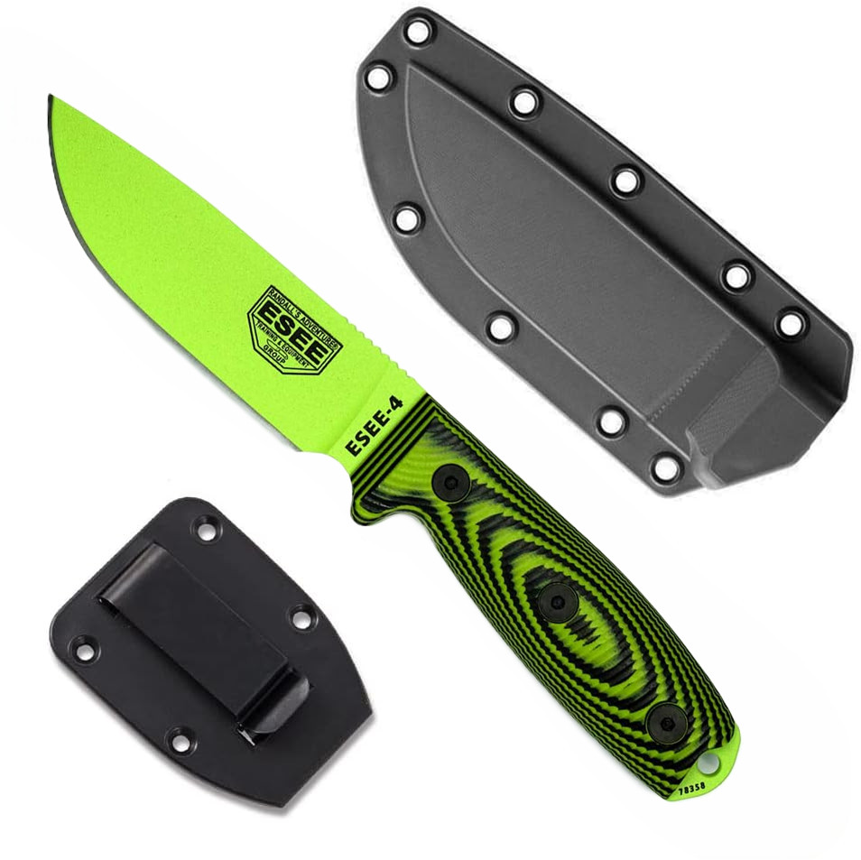 ESEE-4 3D Neon Green/Black G-10 Venom Green Fixed Blade Knife
