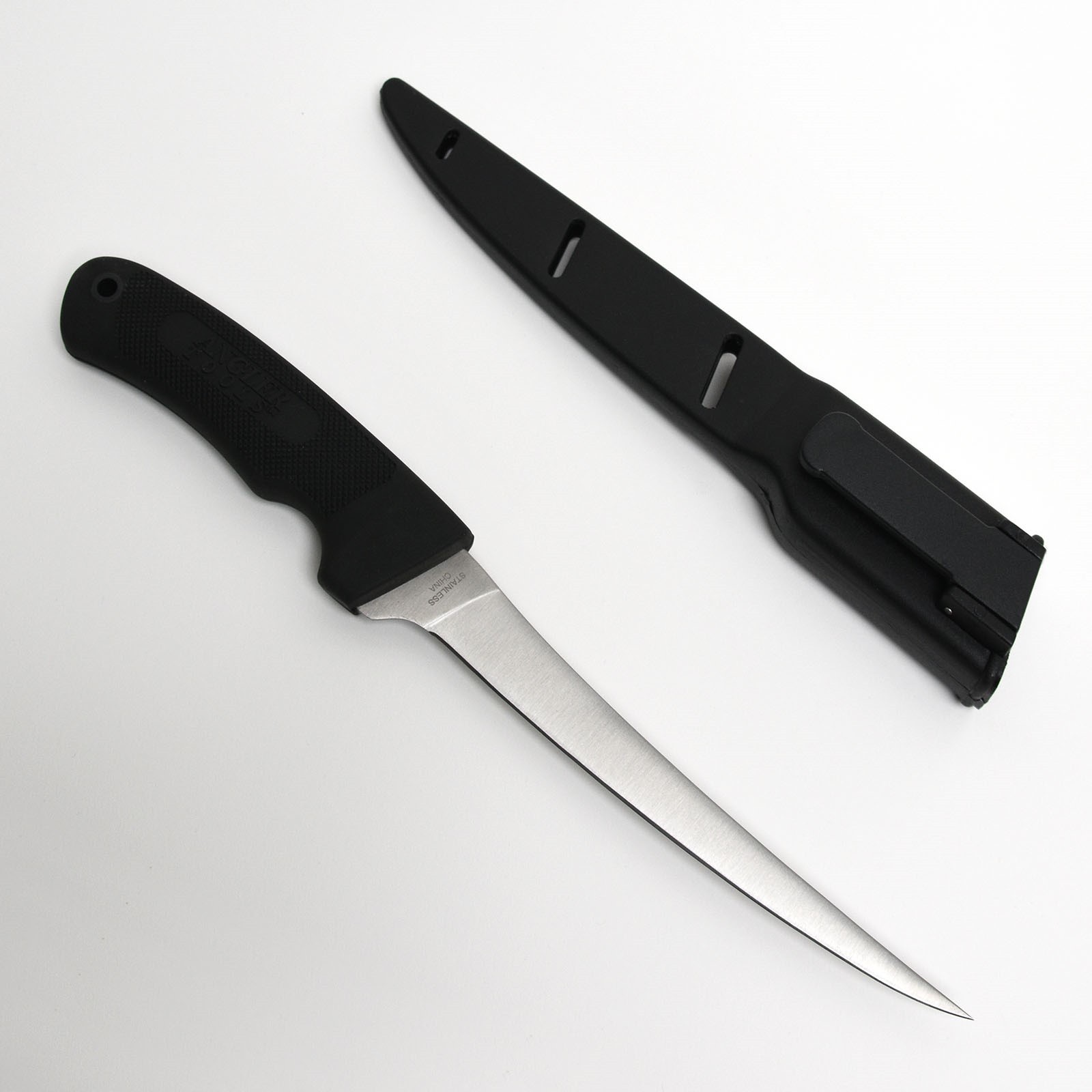 Angler 12″ Black Fillet Knife with Hard Belt Sheath Fishing Knife NIB