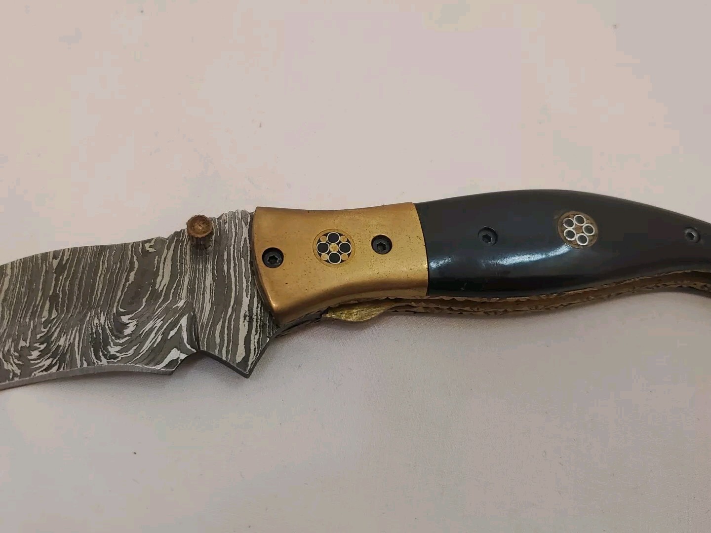 PAL 2000 Folding Knife Hunting Lock Back Damascus In Leather Sheath F7