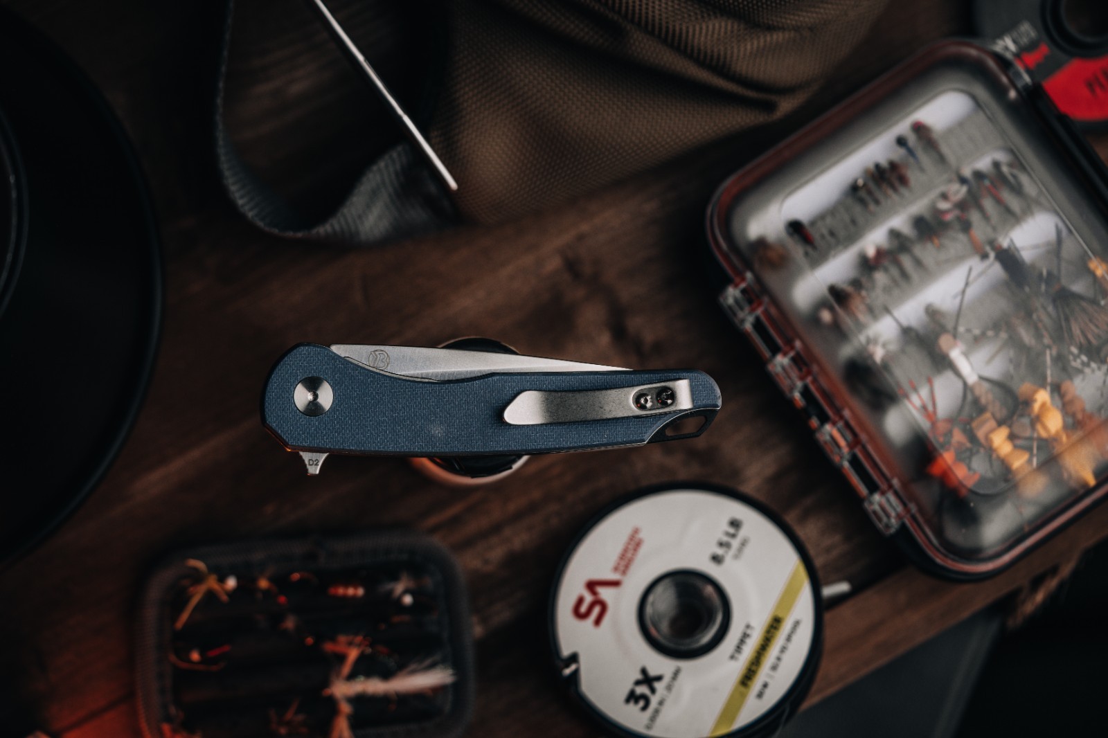 EIKONIC Dromas 3.25″ Flipper Knife, D2 Silver Blade, Steel Blue G10 – 440SSGY