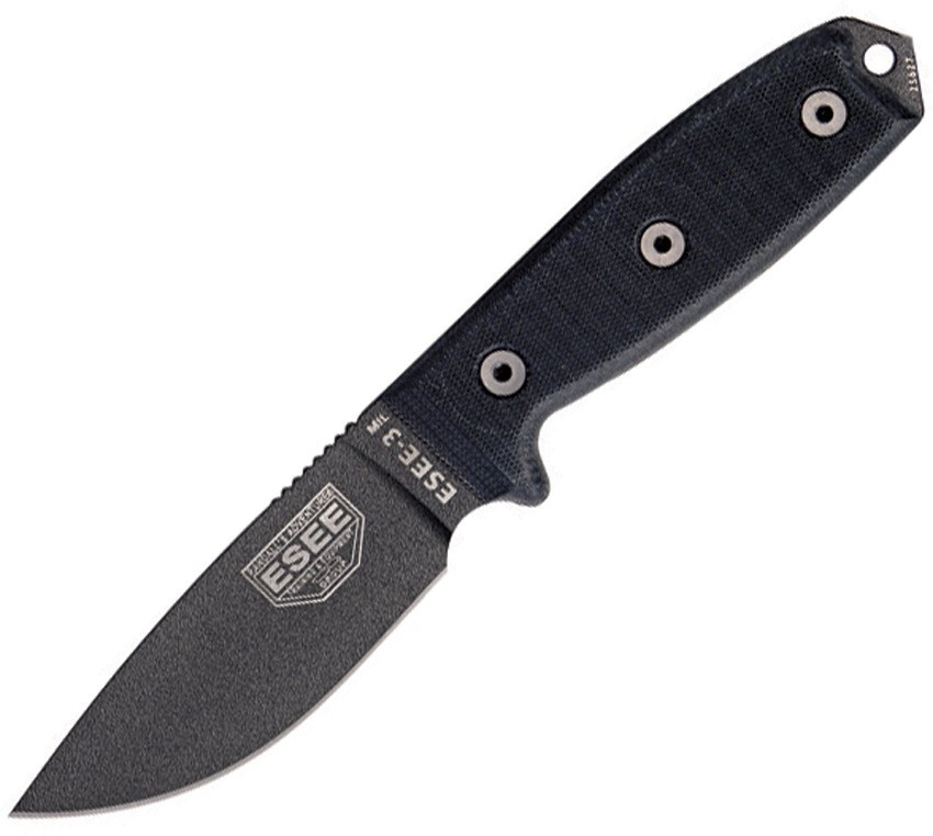 ESEE Model 3 Black G10 Plain Edge ES3MILPBLK 3.75″ Carbon Steel Fixed Blade