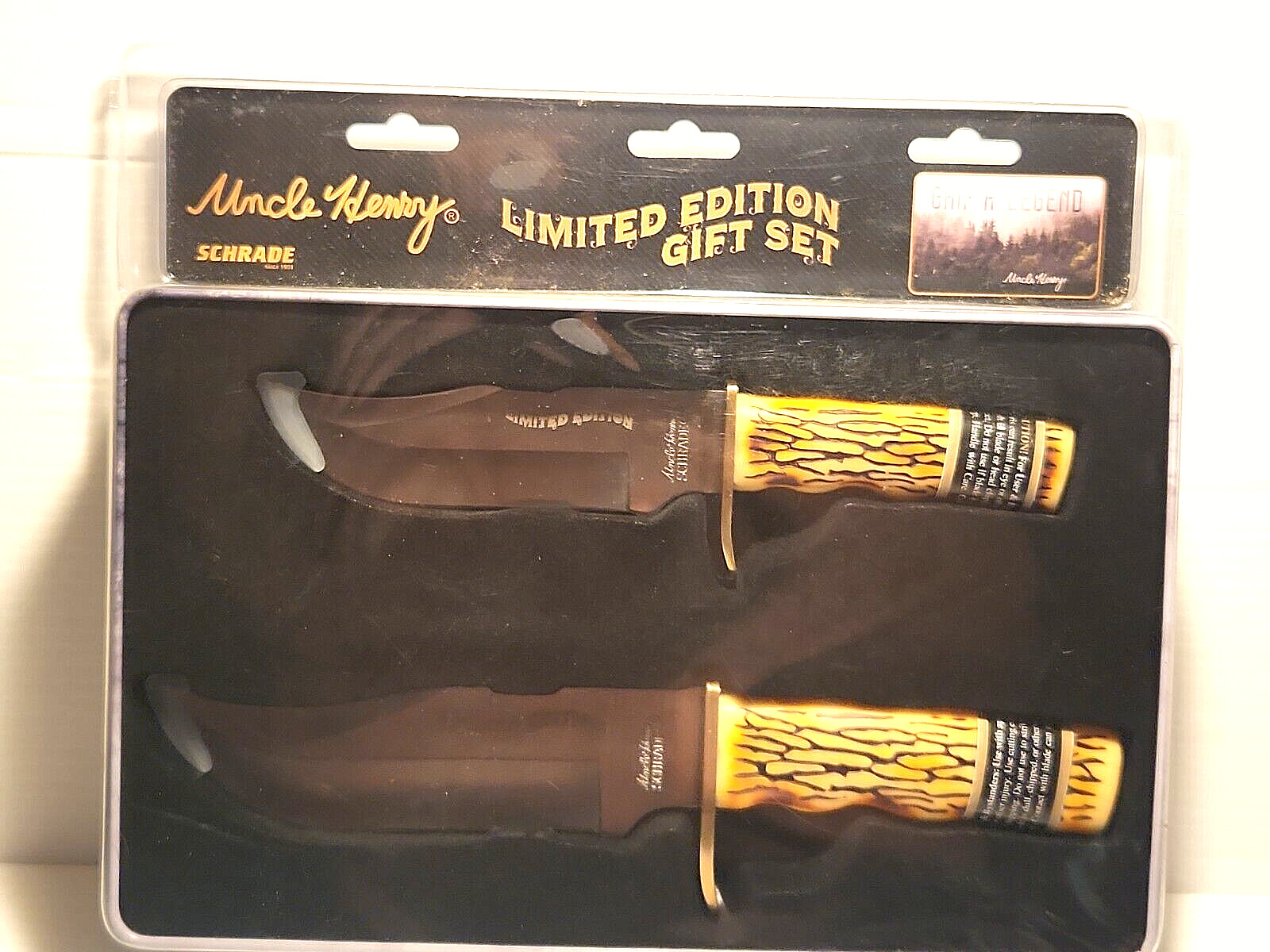 Uncle Henry Knife Set Staglon Handle Fixed Bowie Blade Sheaths Included Ltd Ed.