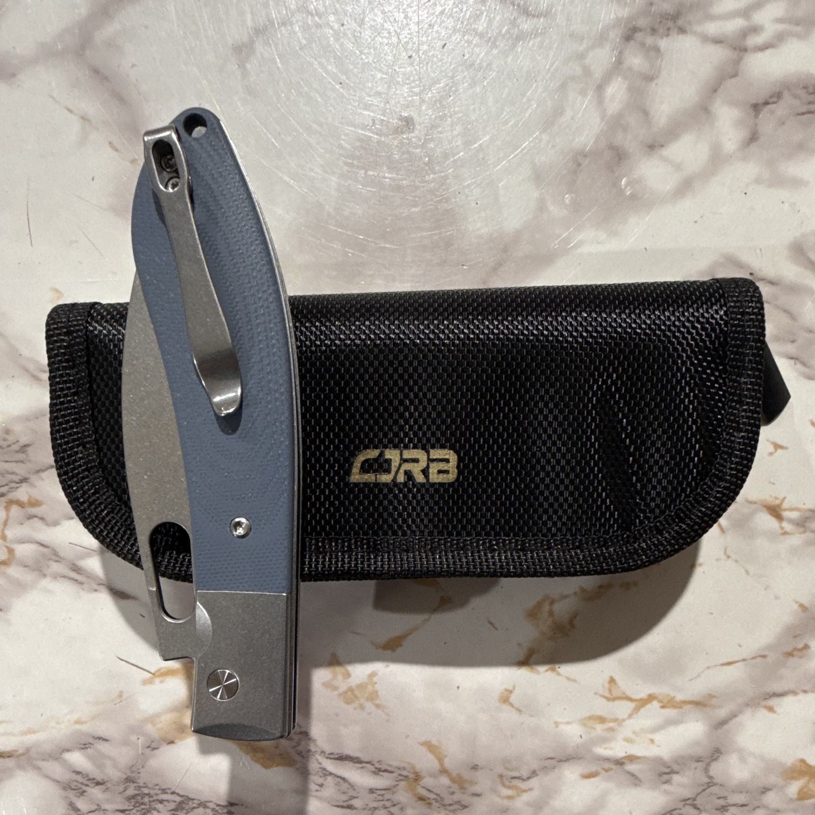 CJRB Sasaya Pocket Knife AR-RPM9 Plain Blade Gray/Blue G10 Button Lock Clip