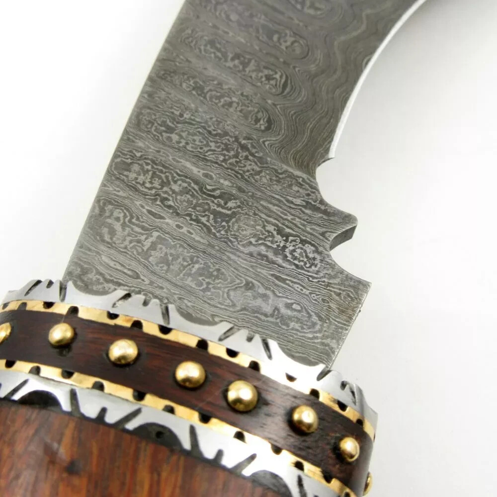 FIXED-BLADE MACHETE 18″ Damascus Steel Blade Gurkha Kukri Military Combat Knife