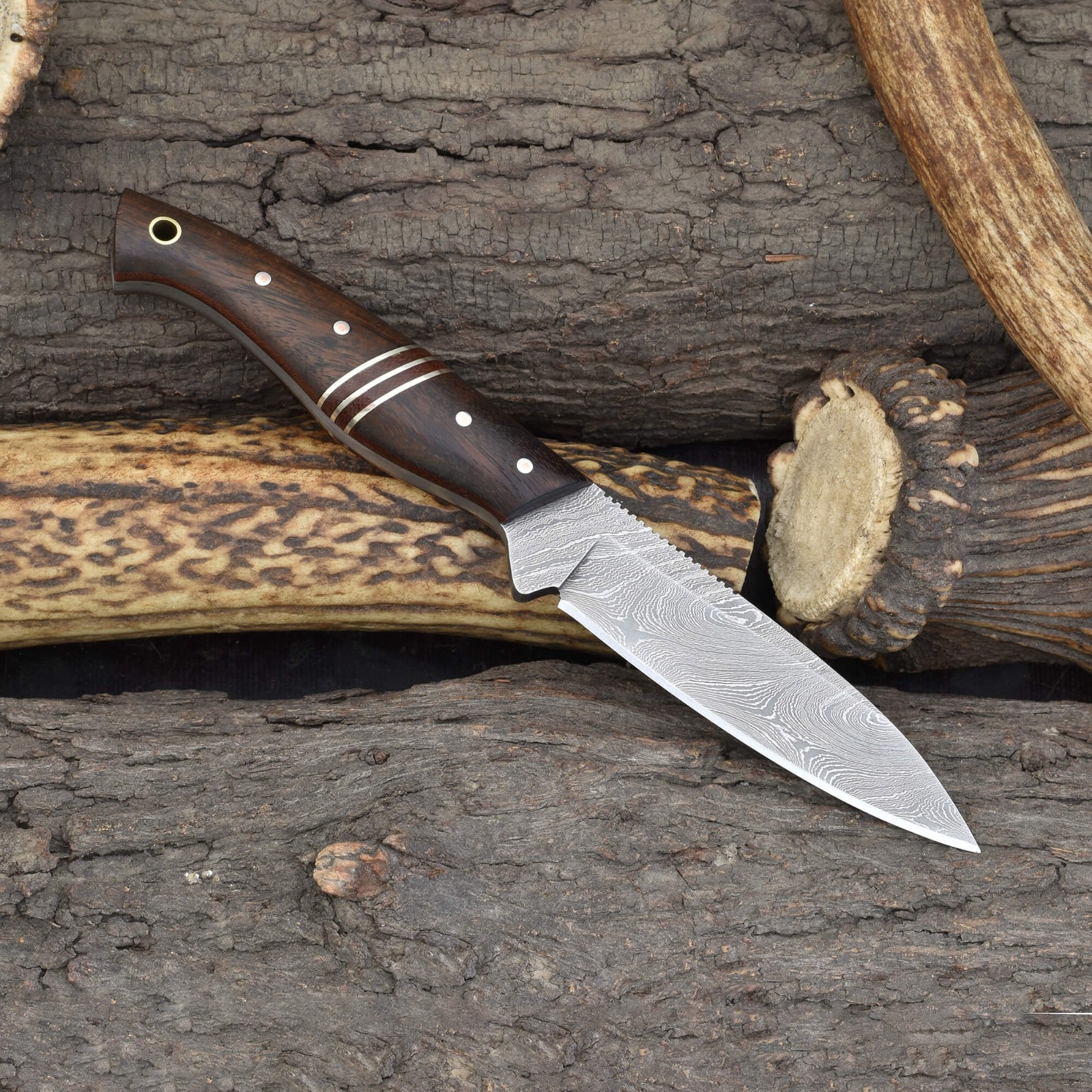 Knives Ranch Hunting Knife | 8-1/2″ Camping Knife – 3/16″ Damascus Blade