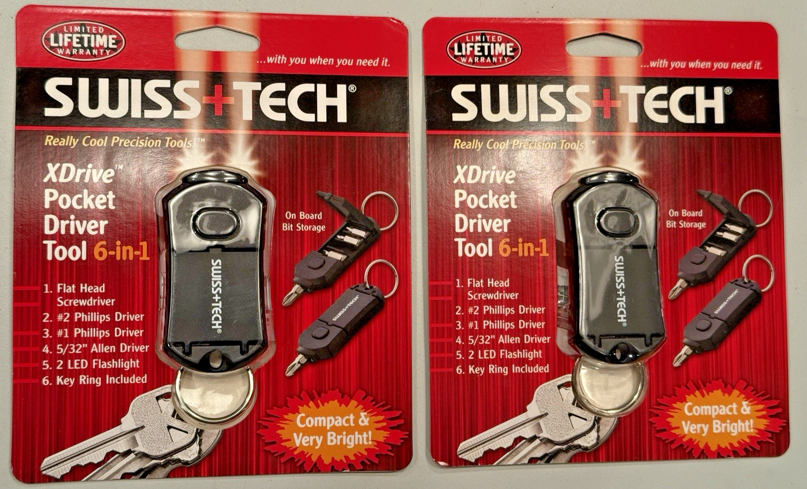 2 NEW SWISS TECH X-DRIVE 7-in-1 COMPACT DRIVER TOOL PHILLIPS & FLAT SCREWDRIVERS