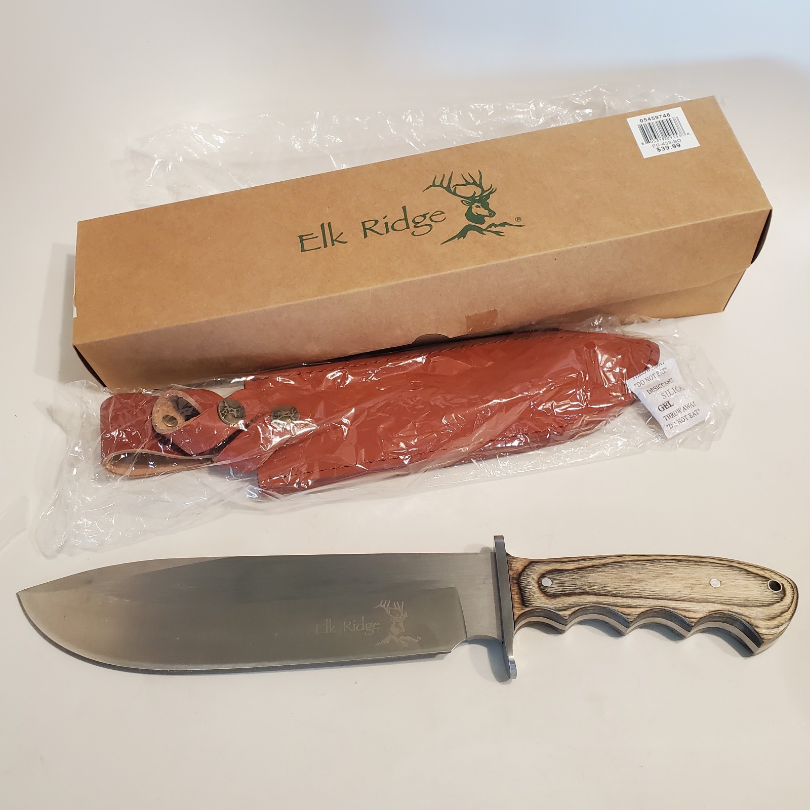NEW Elk Ridge ER-438-SO Fixed Blade 8.75″ / 14″ Bowie Knife Leather Sheath *READ