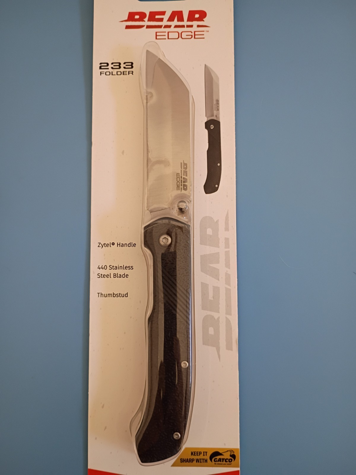 Bear Edge 233 Folder Pocket Knife 3 1/2″ Plain SS Blade Zytel Thumb Stud Clip