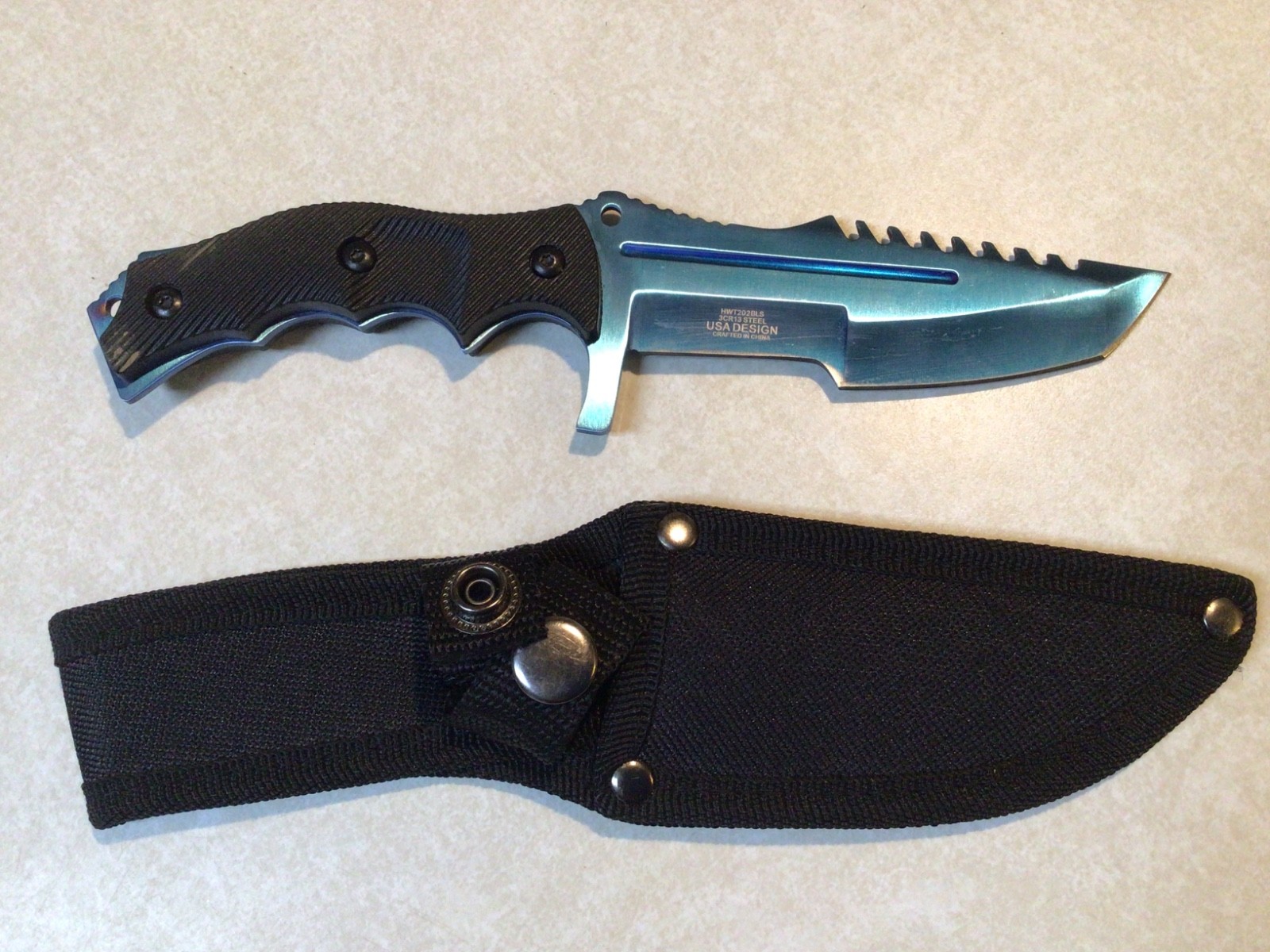 WarTech Tactical / Survival Knife, Blue, HWT202BLS, 8.5″ Overall, w/ Sheath