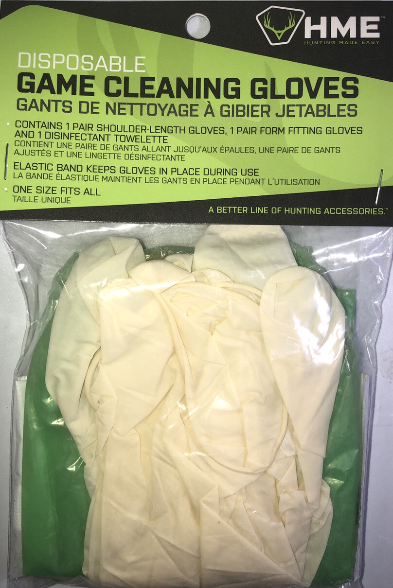 8 Pks Of HME #HME-GCG Game Cleaning Gloves w/Wrist & Shoulder Length & Wet Wipe