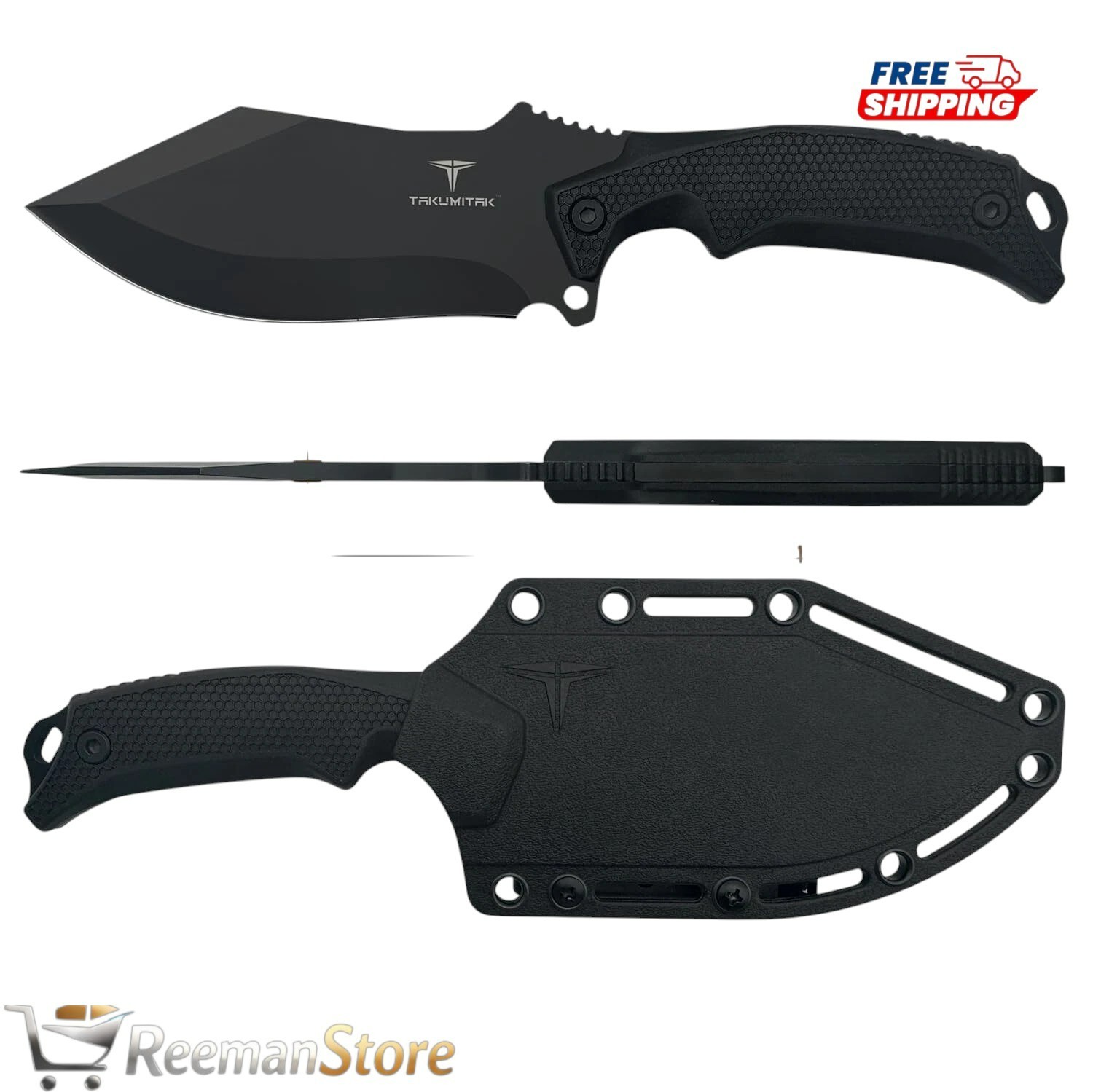Takumitak Tanto Fixed Blade 9″ Hunting Knife w/ Sheath Molle clip EDC Full Tang