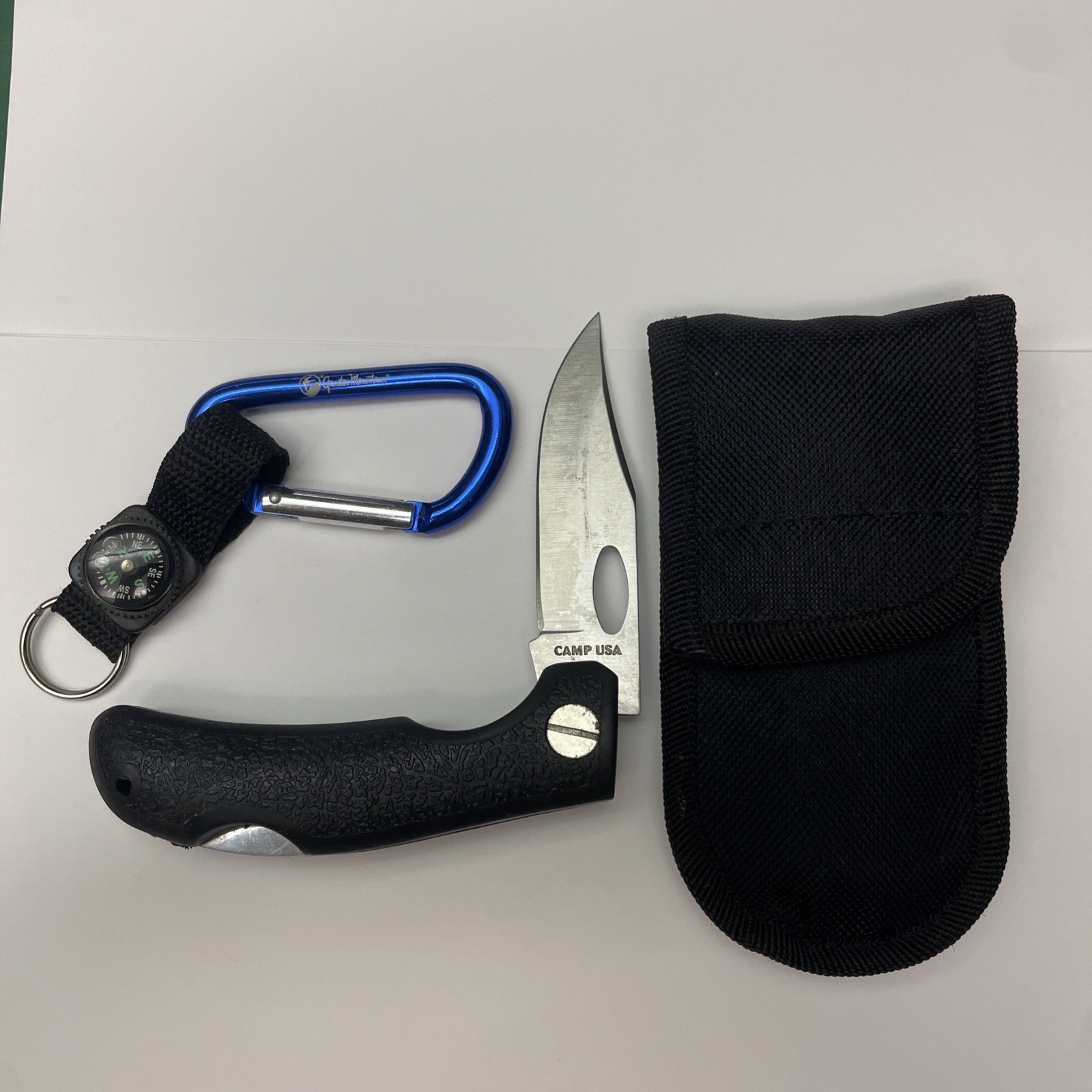 Camp USA Lockback Pocket Knife With Case And Compass