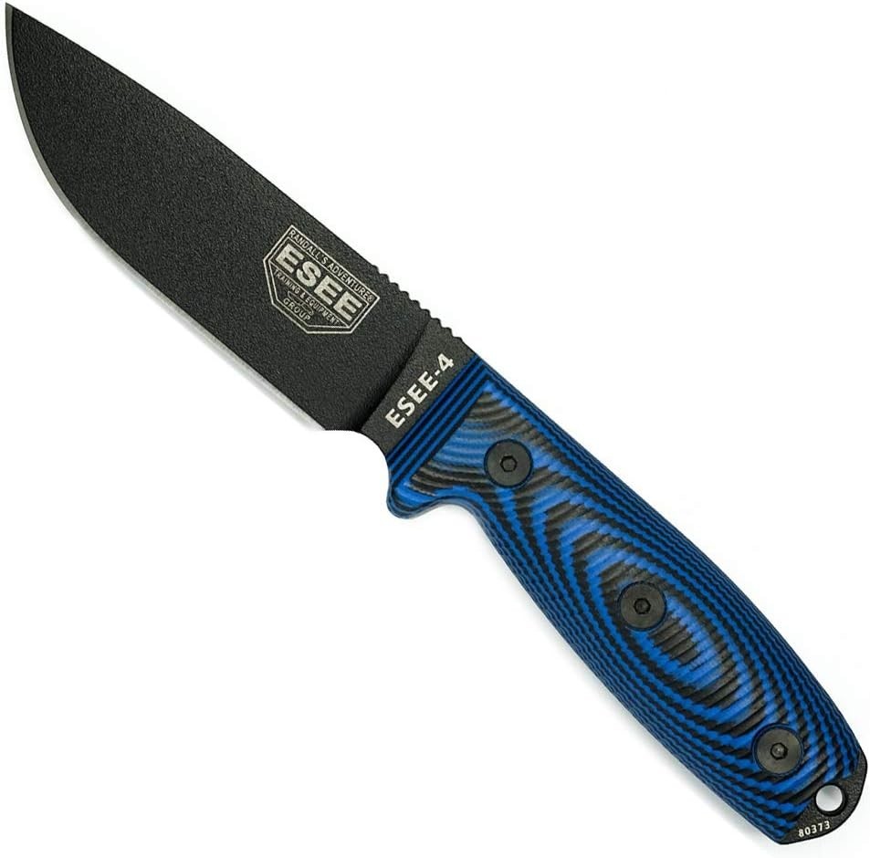 ESEE-4 Black Blade Fixed Knife w/ Blue/Black G-10 | SKU 4PB-008