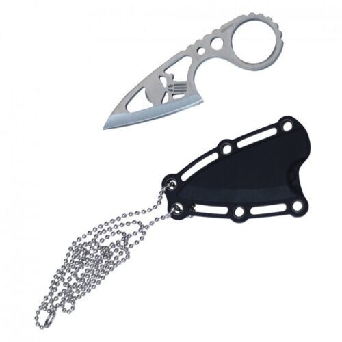 Wartech 4.25″ Tactical Stainless Silver Skull Neck Knife w/ Sheath & Ball Chain