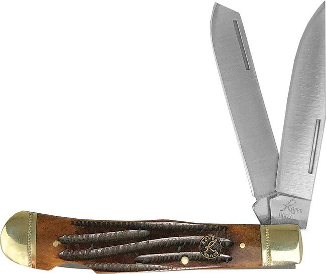 Roper Knives Double Action Pocket Blade 1065 Steel Brown Jigged Handle RP0004CBB