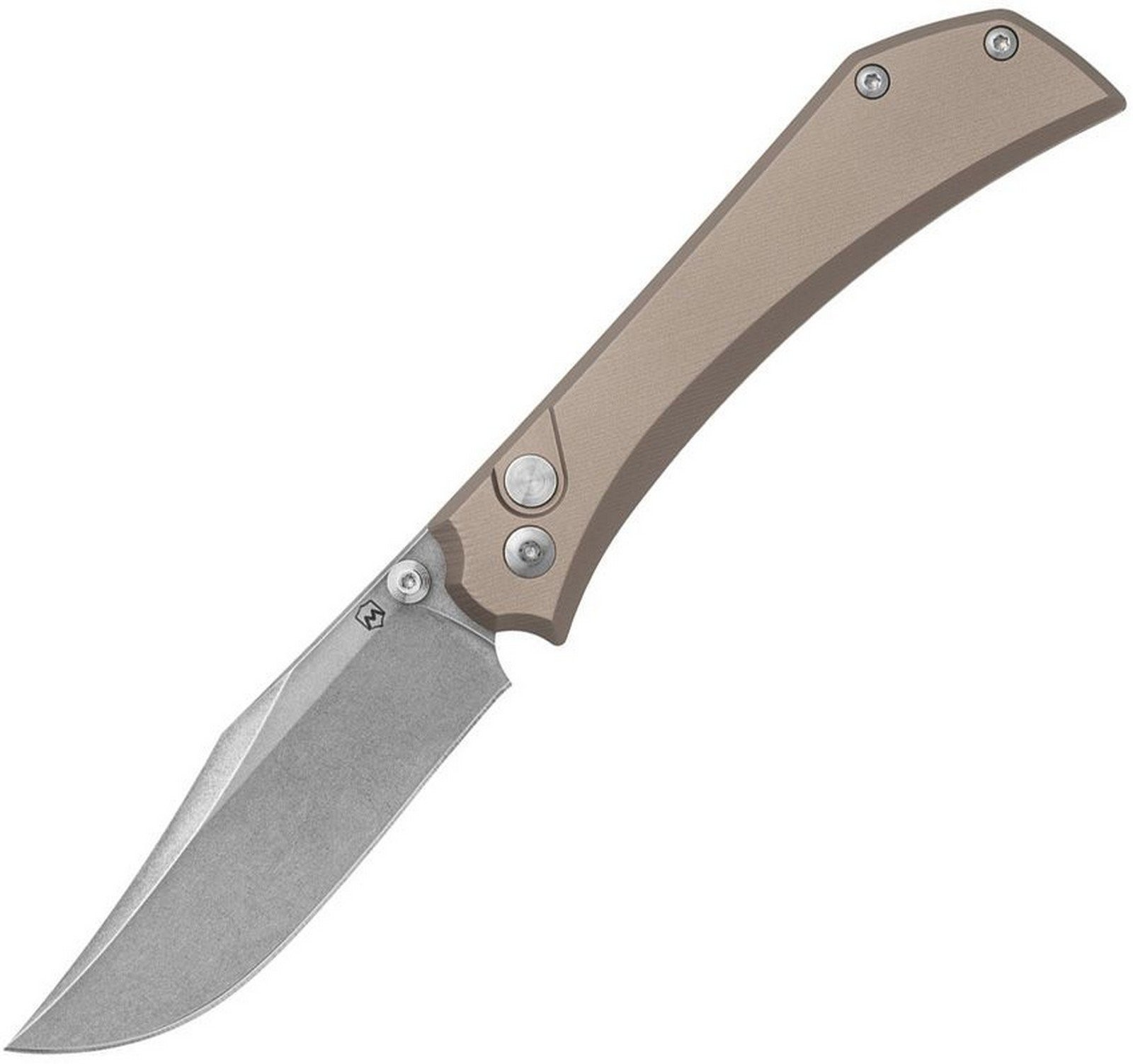 Mercury Amon Button Lock Pocket Knife Elmax Steel Blade Bronze Aluminum Handle