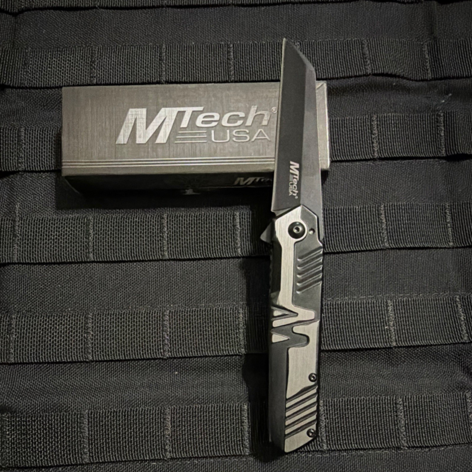 MTech USA Folding Knife Stainless Steel Black Metal Handle Spring Assisted