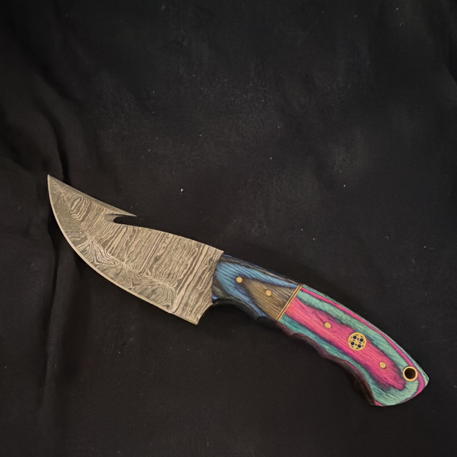 Damascus Steel Hunting Knife 3.75in Straight Edge Wood Handle w/ Sheath