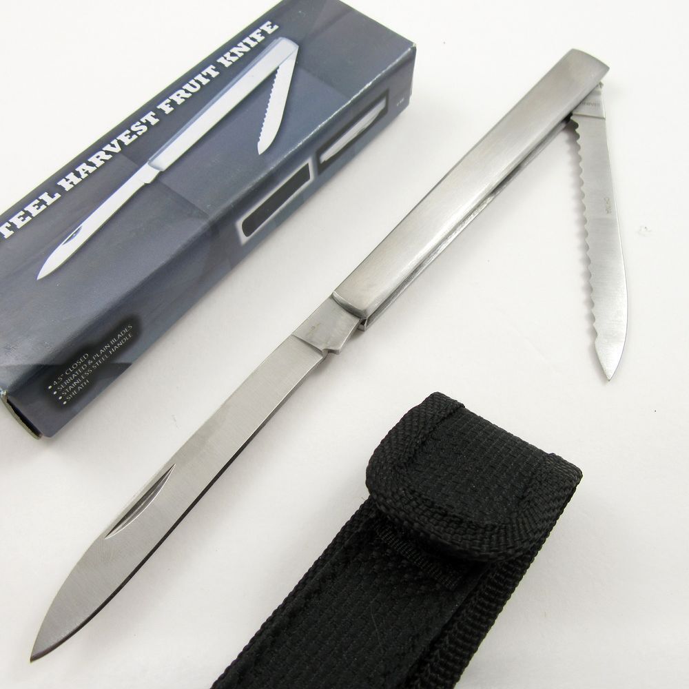 NEW Folding Knife Fruit Sampler 4.5″ Stainless Steel 2-Blade Case Included
