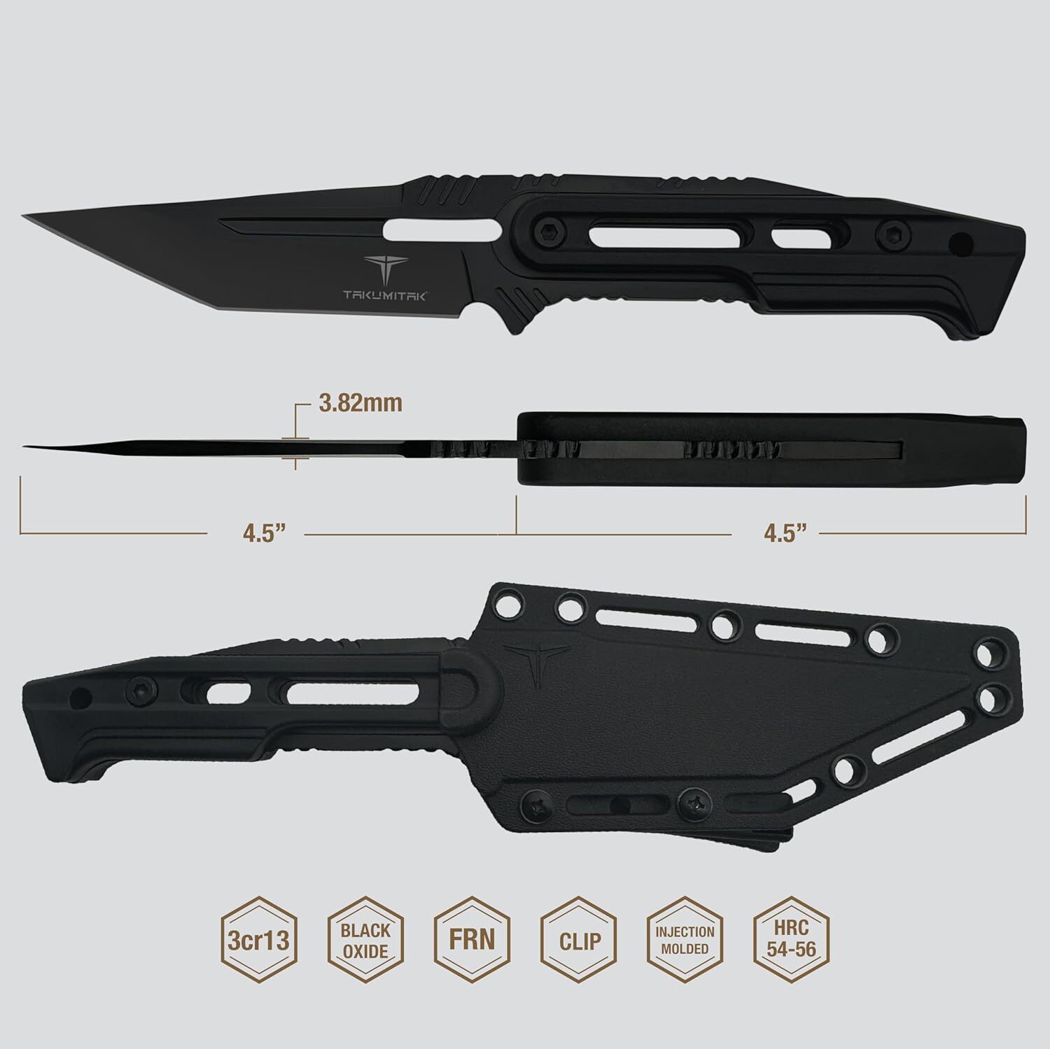 TAKUMITAK 9″ Full Tang Tactical Hunting Camping Knives for Men MOLLE Gear