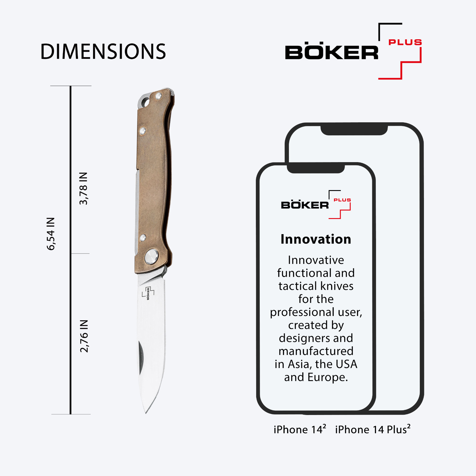 Boker Plus Atlas Brass Pocket Knife 2.76″ Blade 12C27 Slipjoint Folder – 01BO853
