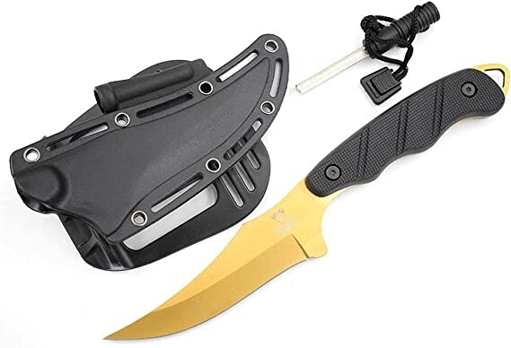 9″ Gold Fixed Blade Full Tang Tactical Knife With ABS Sheath