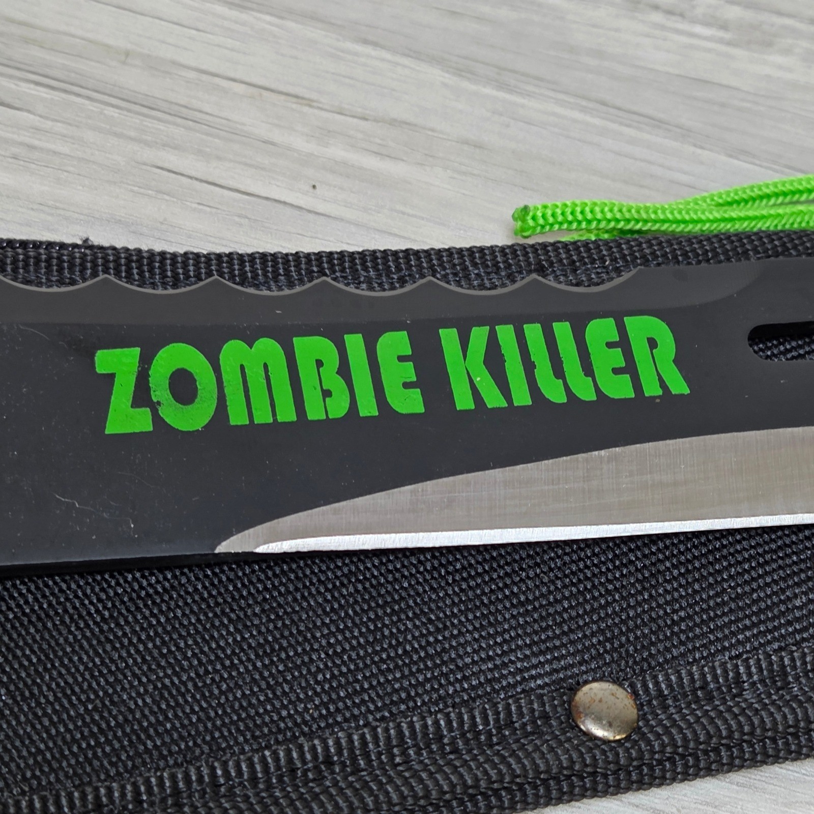 Zombie Killer Machete 440 Stainless Steel Curved Blade Neon Green Paracord Wrap