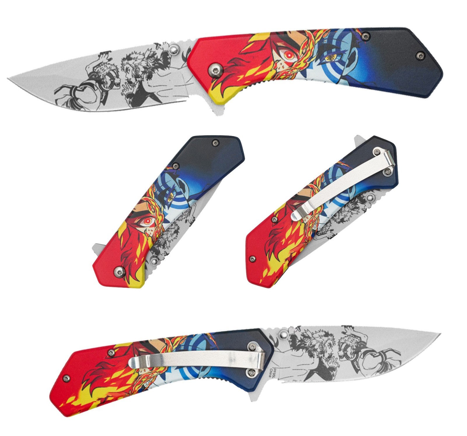 7.75” Demon Slayer Kimetsu no Yaiba Rengoku vs Akaza 3-D Printed Graphic Knife