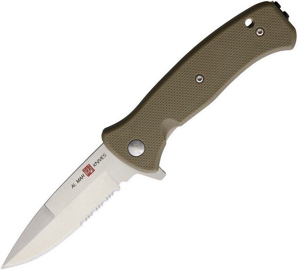 Al Mar Mini SERE 2020 Linerlock Assisted Tan Folding Knife Serrated – AMK2213