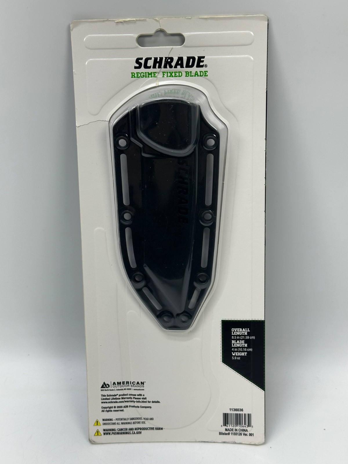 Schrade Regime Black G10 AUS-8 Fixed Black Blade Knife Belt Sheath w/Sheath