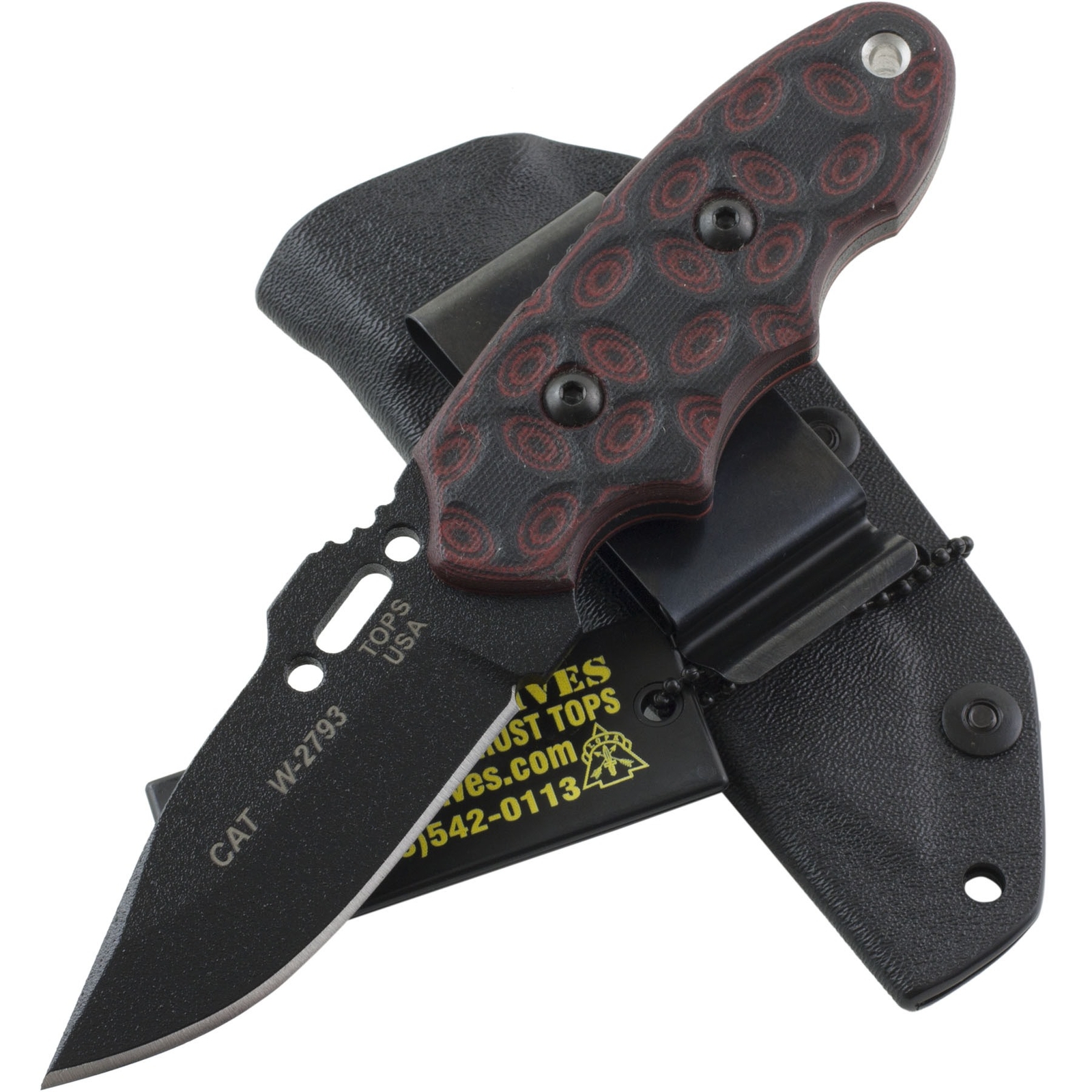 TOPS CAT Covert Anti Terrorism Red Black G10 Fixed Blade Knife & Sheath