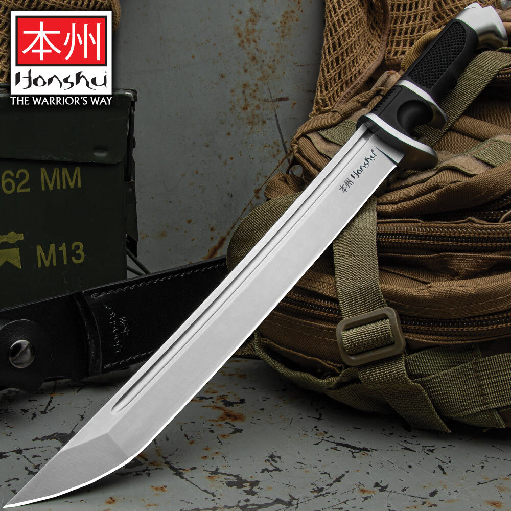 Honshu Sub-Hilt Tanto Knife | 7CR13 Stainless Steel | Leather Sheath | 17 1/4″