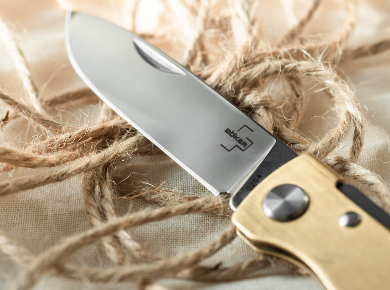 Boker Plus Atlas Brass Pocket Knife 2.76″ Blade 12C27 Slipjoint Folder – 01BO853