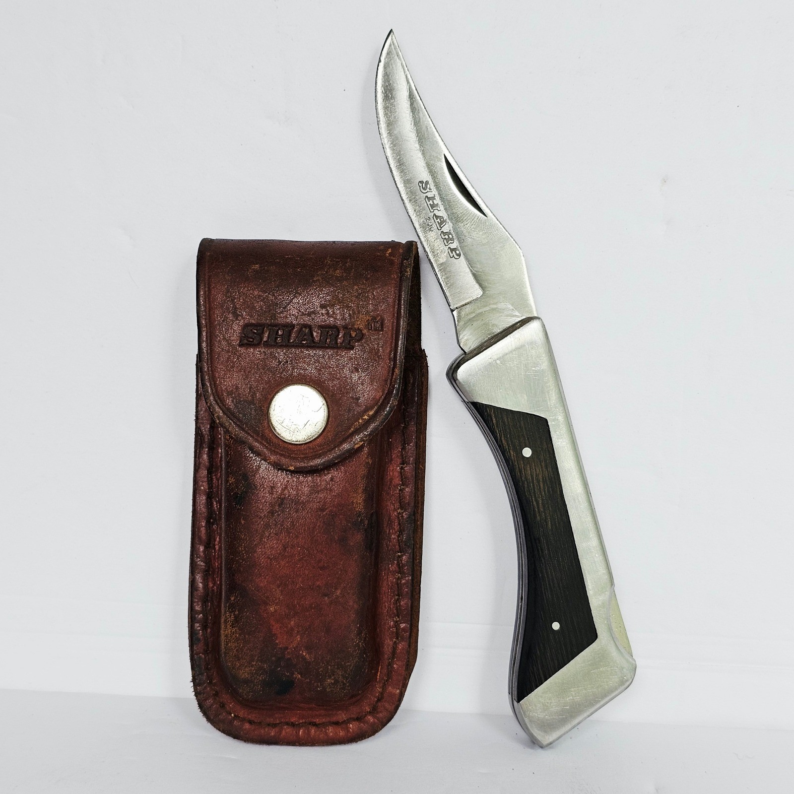 Vintage Sharp 200 Pocket Knife Japan Stainless Wood Folding Blade EDC Sheath