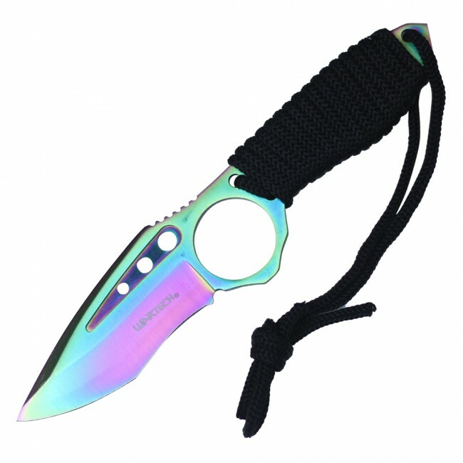 Tactical Knife Wartech 9″ Overall Paracord Full Tang Rainbow Boot Knife + Sheath