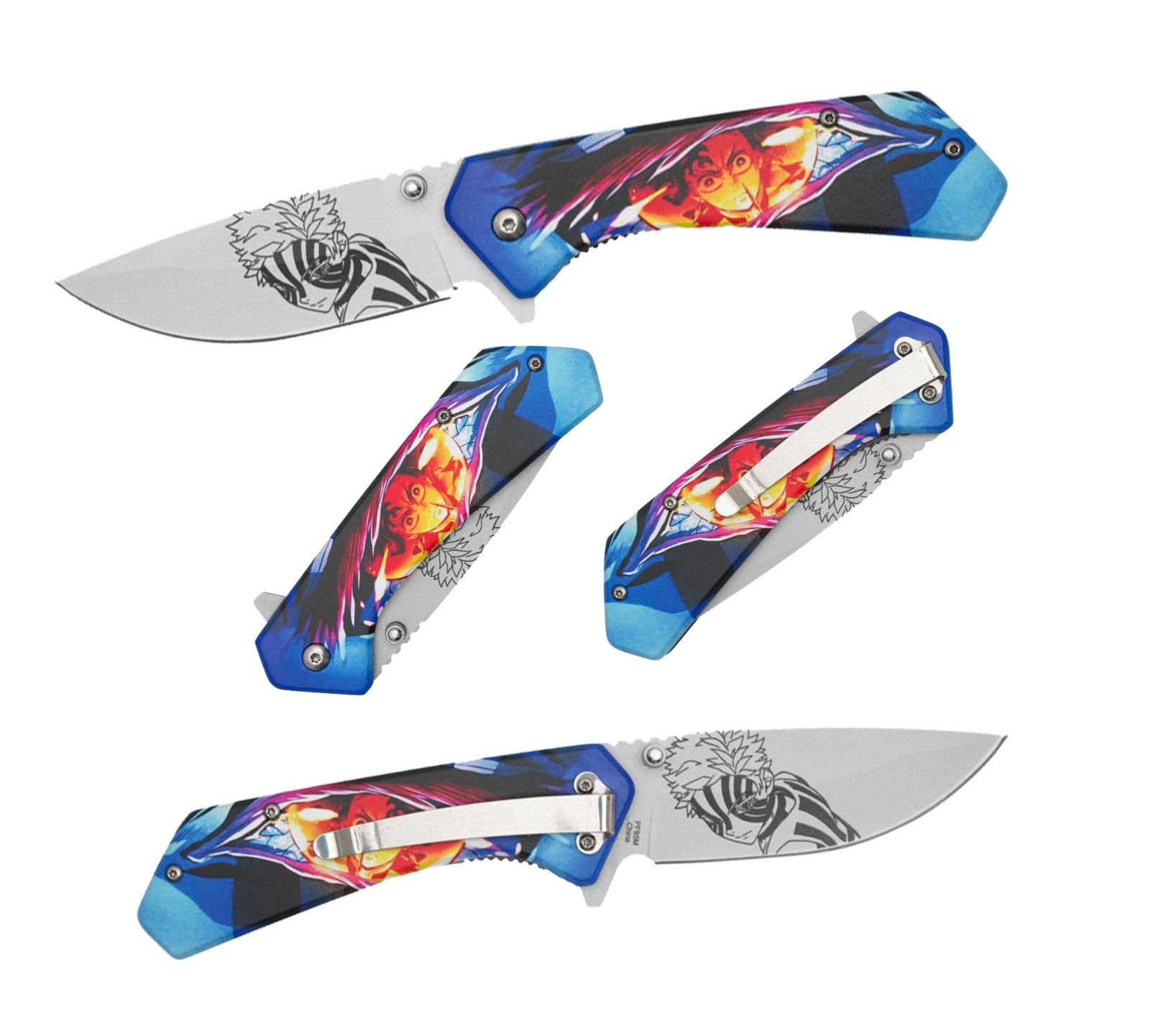 7.75” Demon Slayer Kimetsu no Yaiba Akaza’s Eye 3-D Printed Graphic Spring Knife