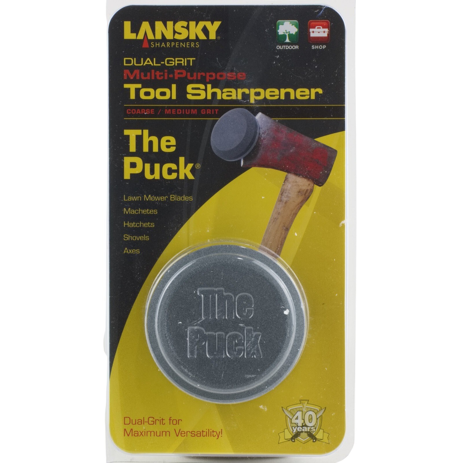 Lansky Puck Multi Purpose Tool Axe Lawn Mower Blade Shovel Dual Grit Sharpener
