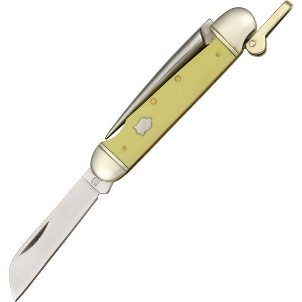 Rough Rider Pocket Knife 440 Steel Blades Yellow Smooth Synthetic Handle – RR897