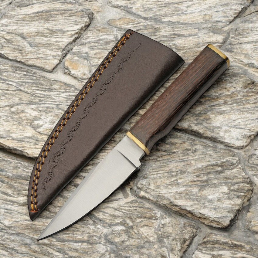 Fixed Blade Knife | 8.5″ Overall Slim Wood Ursa Skinning Sharp Blade Brown Wood
