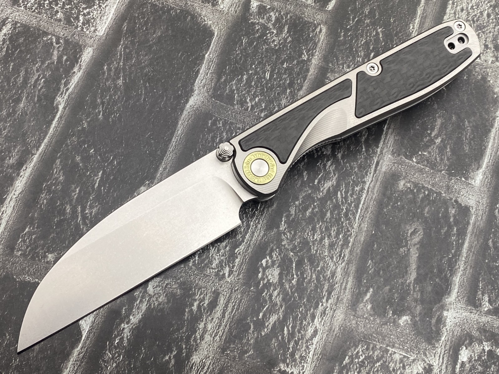 Twosun TS577-K110-CF Folding Knife K110 Blade Titanium/CF Handle Pocket Knife