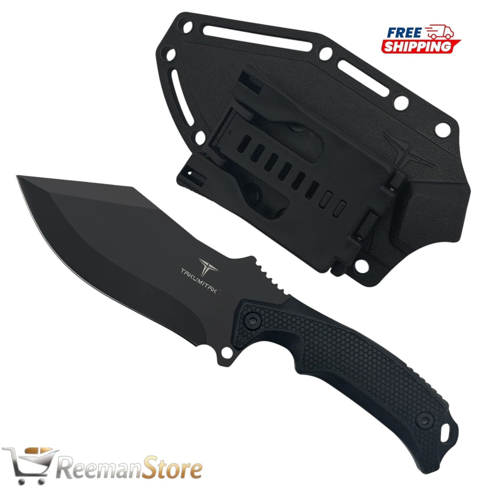 Takumitak Tanto Fixed Blade 9″ Hunting Knife w/ Sheath Molle clip EDC Full Tang