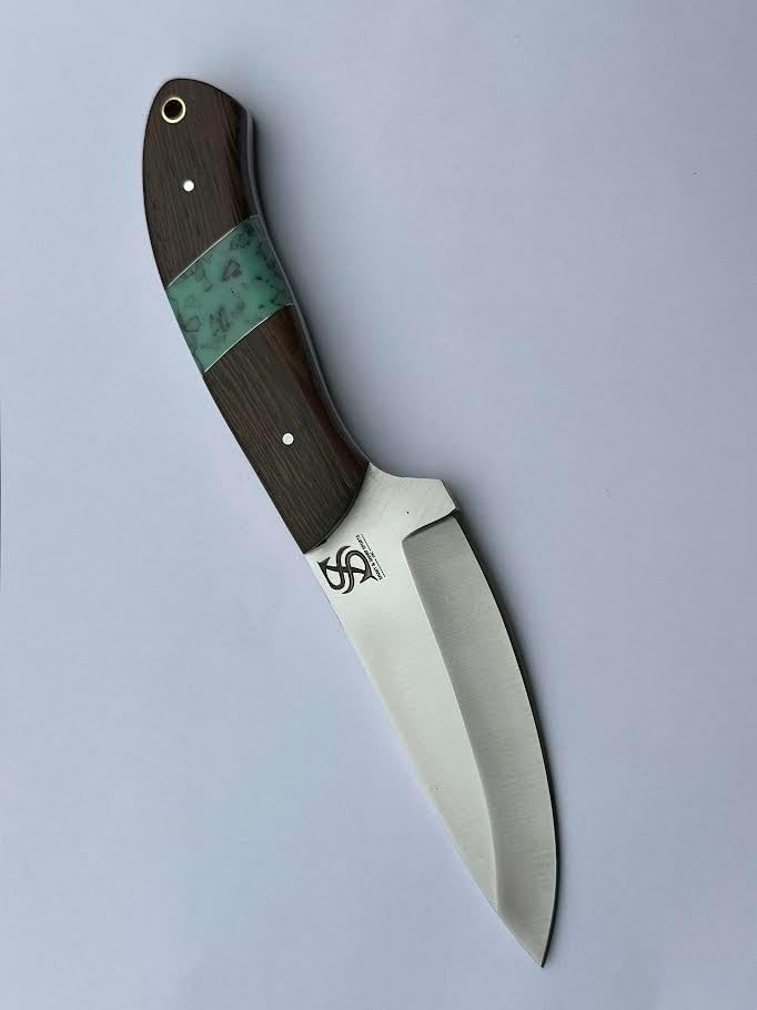 Wangi Wood and Green Raisen 10-In Knife, Steel Bolster. D2 Stainless Steel Blade
