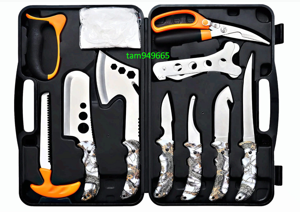 12PC Hunting Deer Knife Field Dressing Kit, Portable Butcher Game Processor
