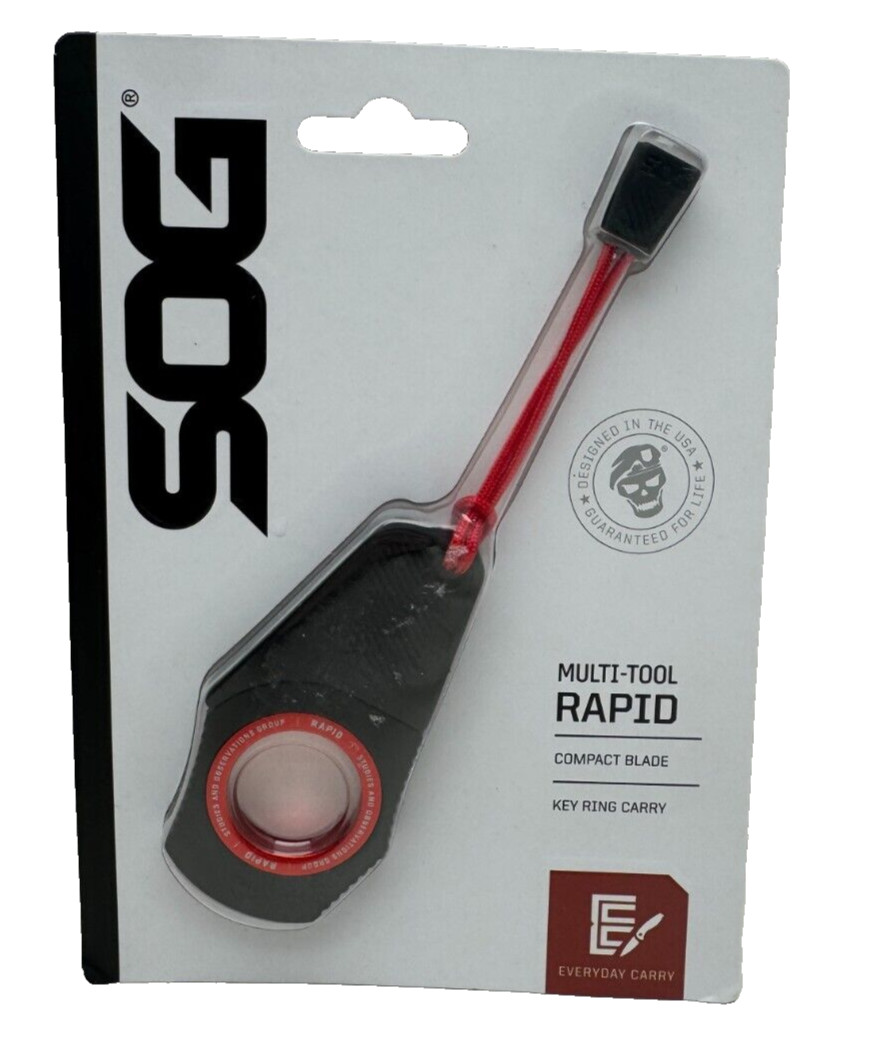 SOG Multi-Tool RAPID compact SS fixed blade knife/key ring Black Red 18300443
