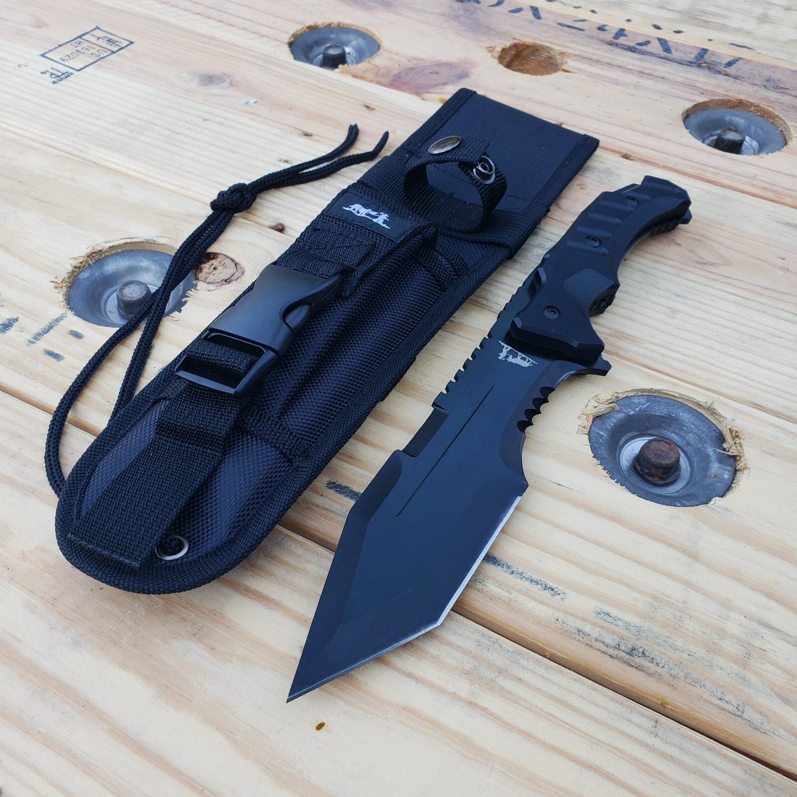 Fixed Blade Knife and Sheath Black G10 Handle Combo Blade Bowie 11.75″ Full Tang