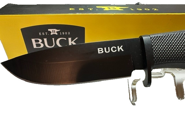 Vanguard Series Buck Style Fixed Blade Hunting Knife Black w/ Sheath – New InBox